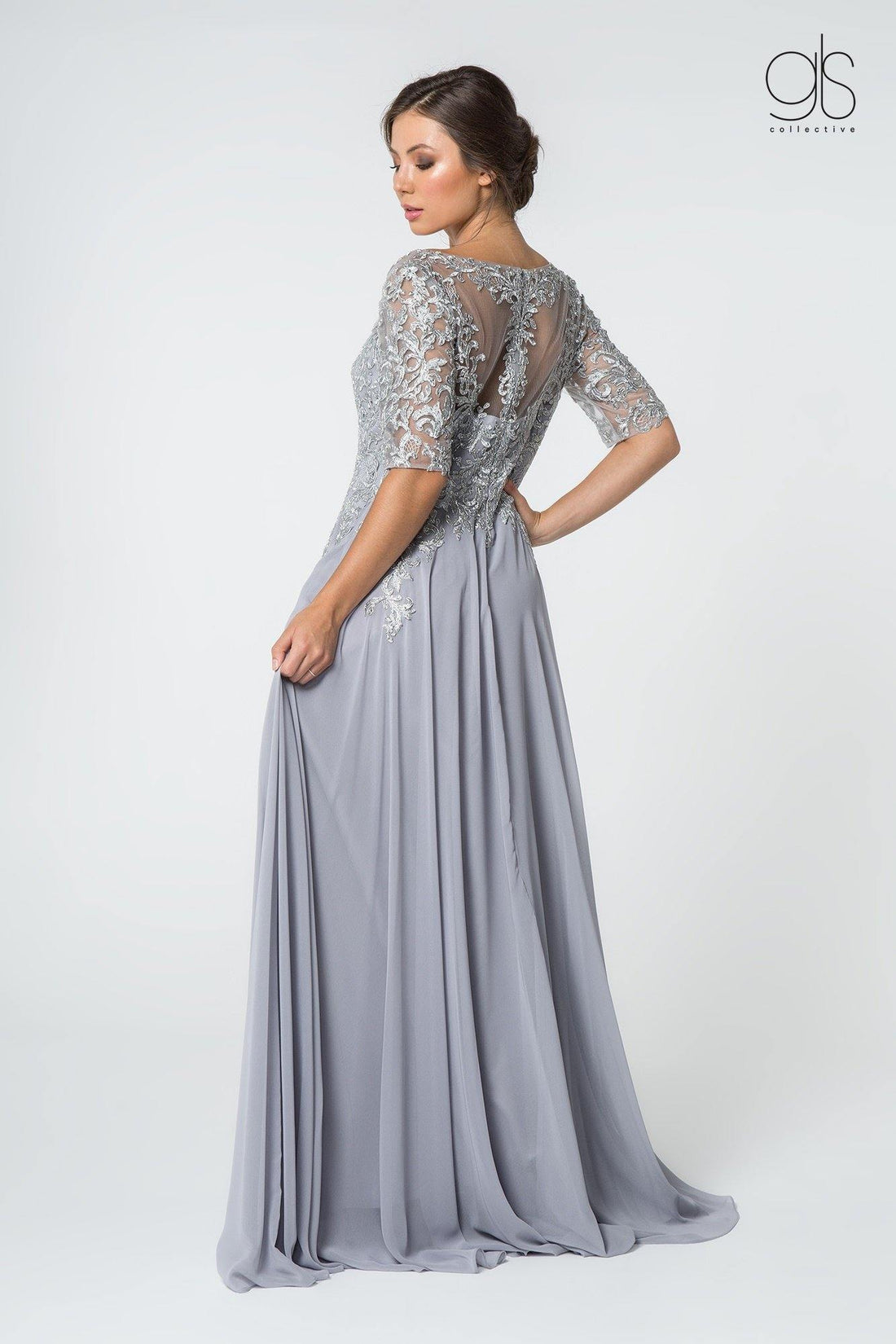 Silver Long Formal Mother of the Bride Chiffon Dress | DressOutlet for ...