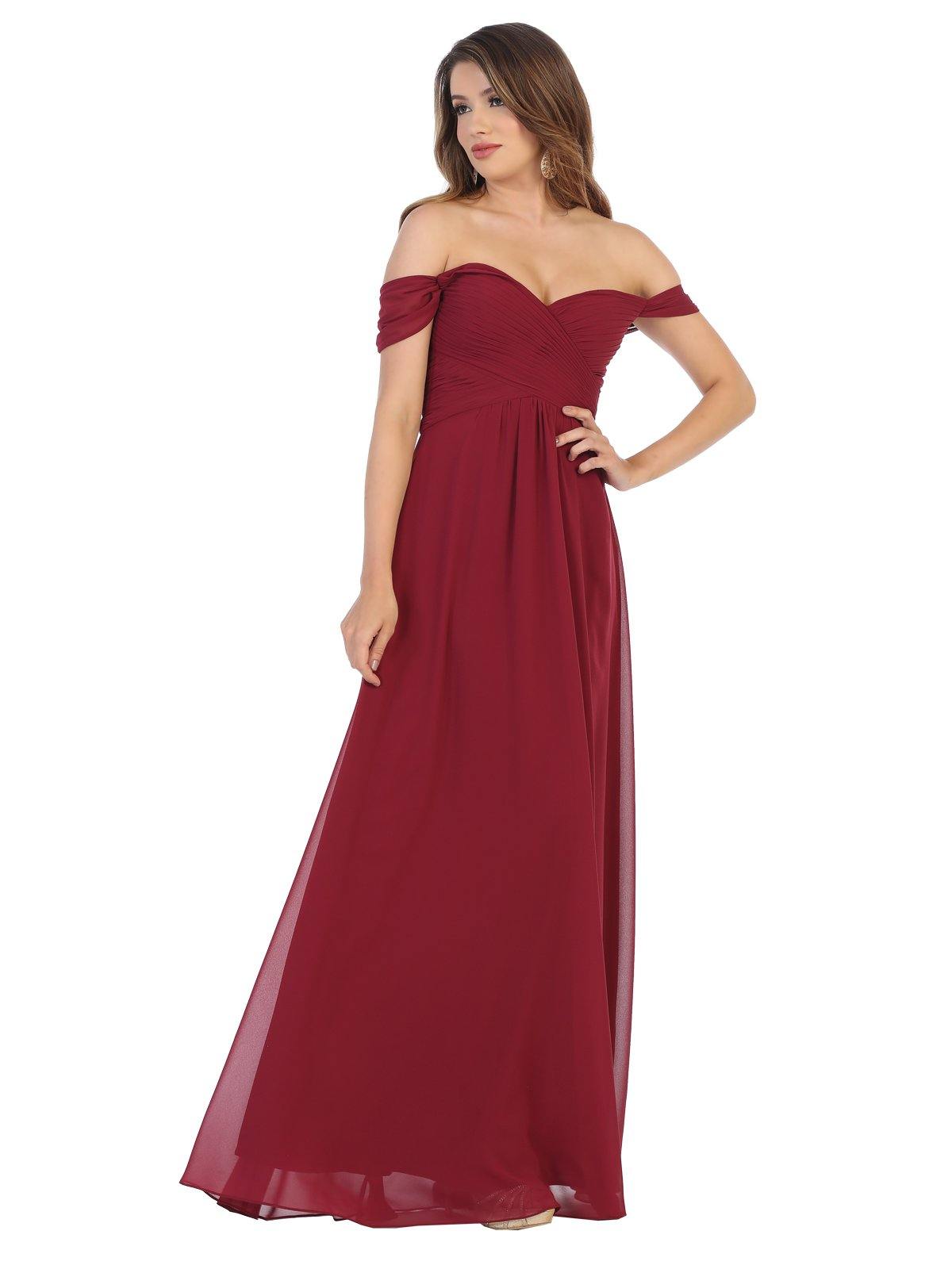 Long Formal Off Shoulder Bridesmaids Chiffon Dress - The Dress Outlet May Queen