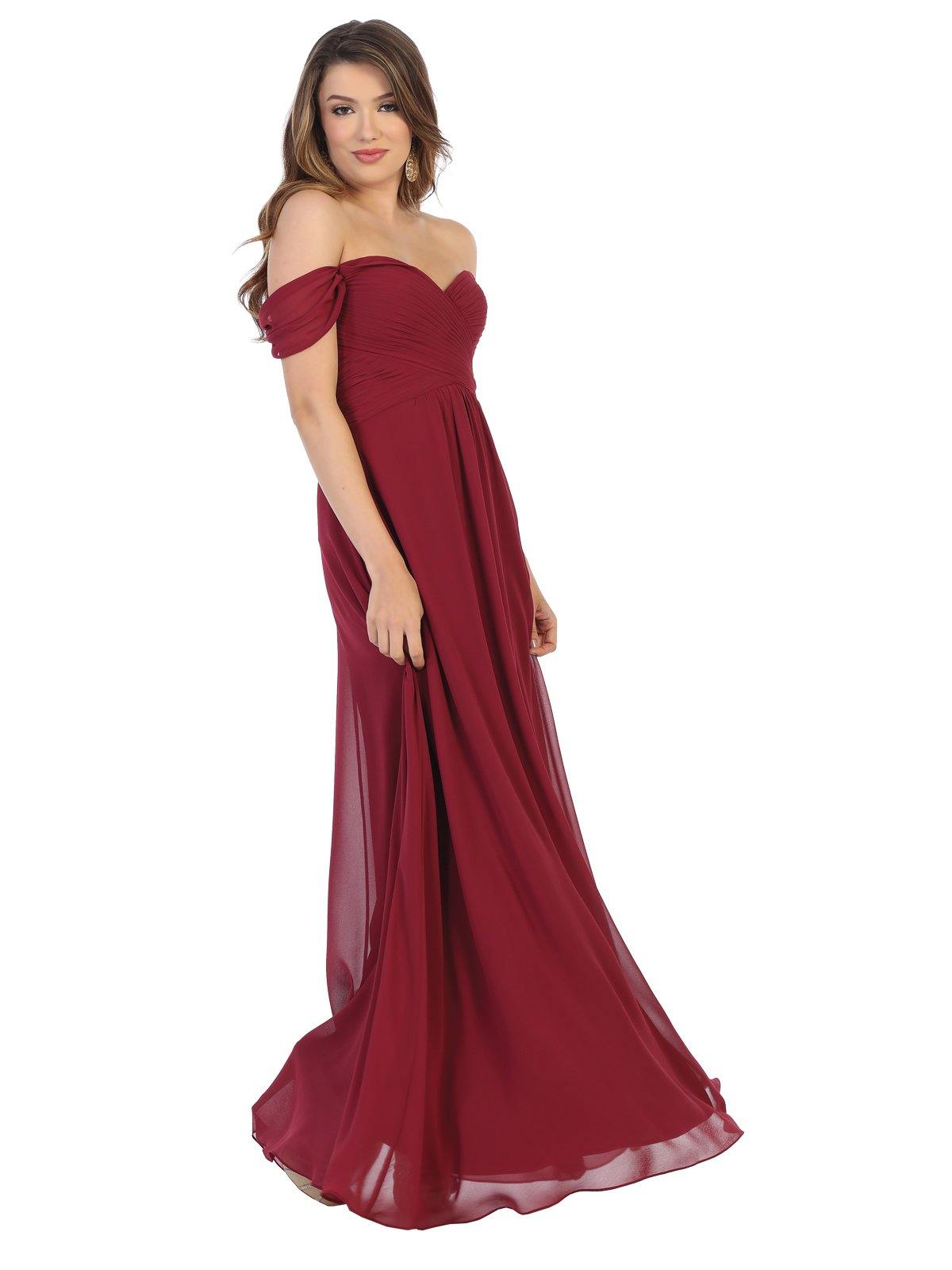 Long Formal Off Shoulder Bridesmaids Chiffon Dress - The Dress Outlet May Queen