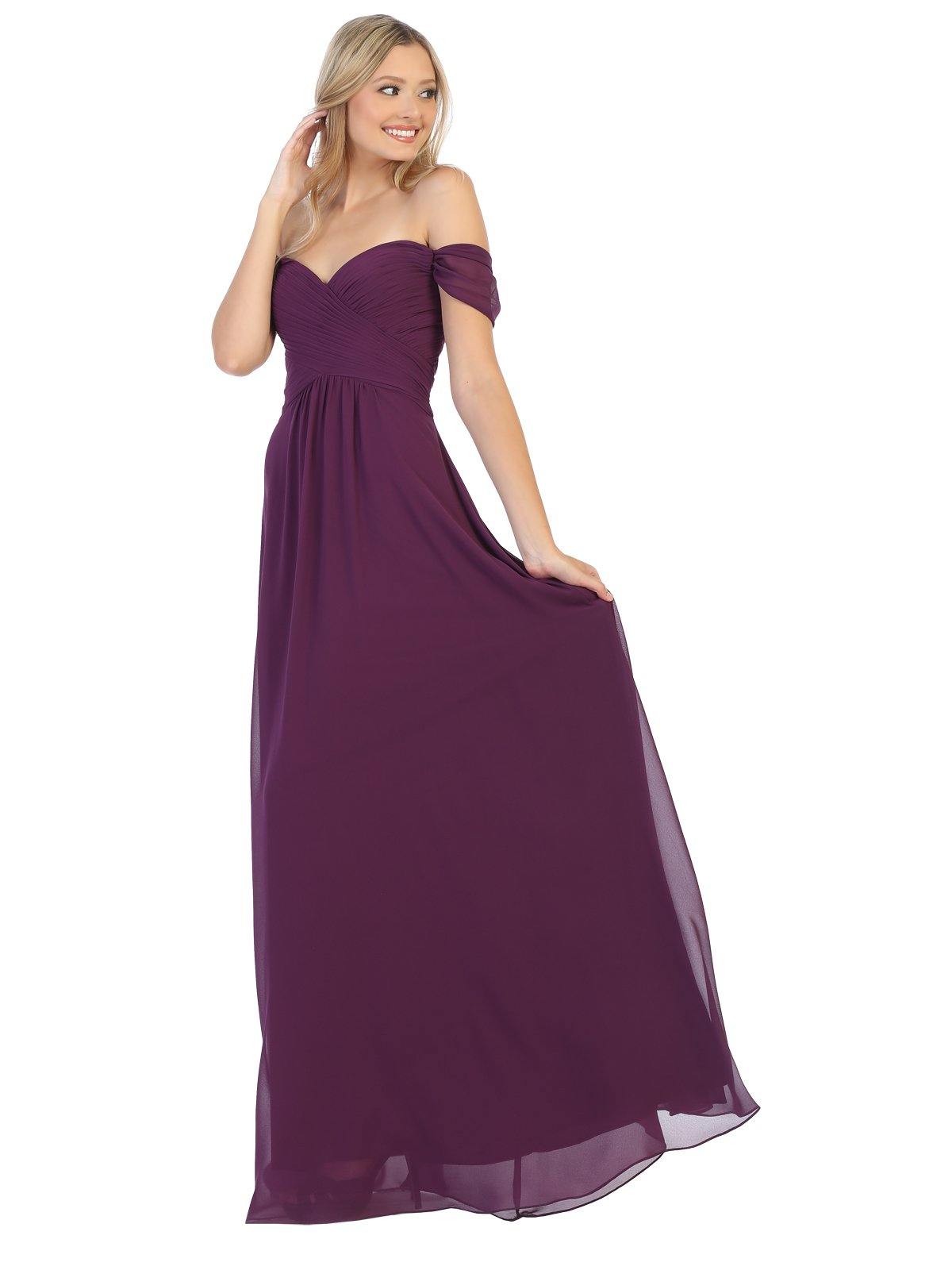 Long Formal Off Shoulder Bridesmaids Chiffon Dress - The Dress Outlet May Queen