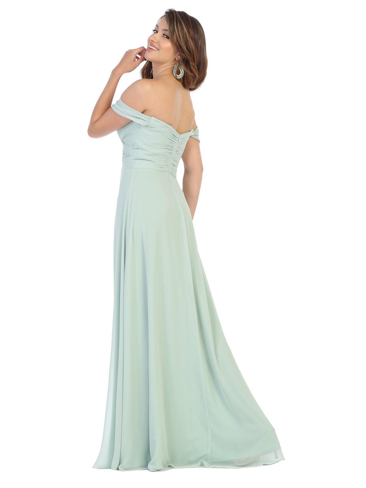 Long Formal Off Shoulder Bridesmaids Chiffon Dress - The Dress Outlet May Queen