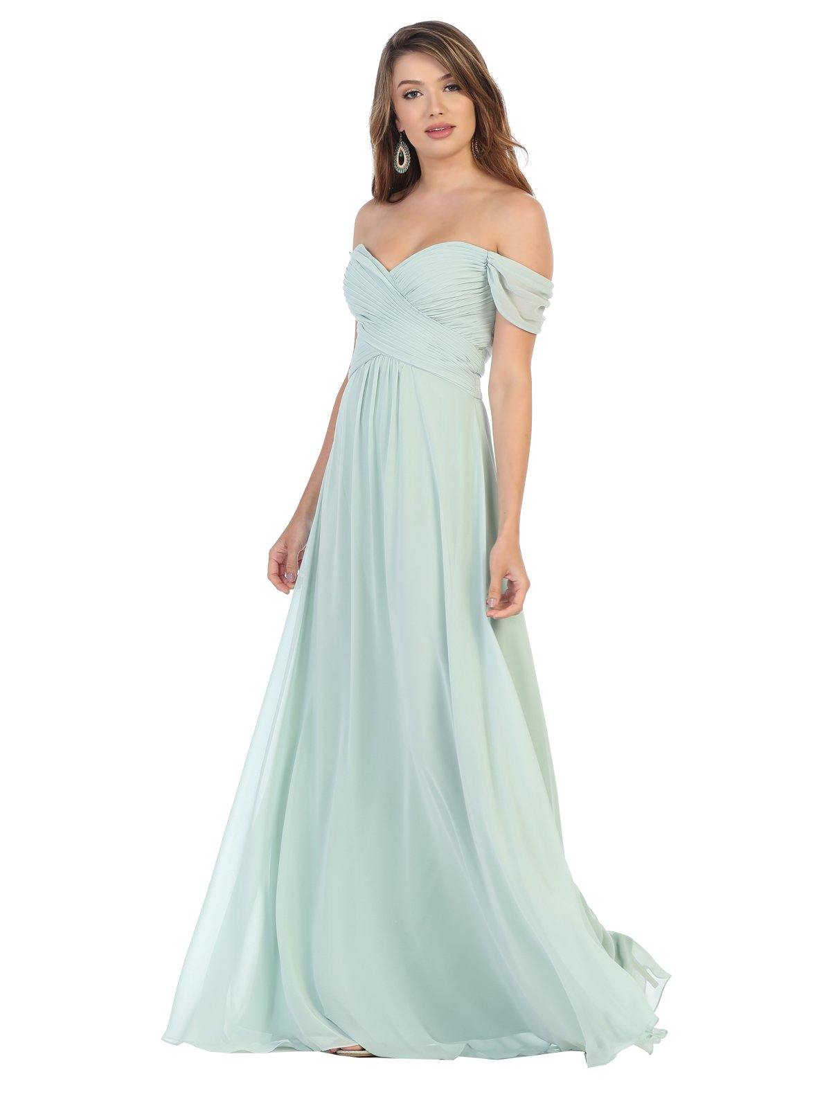 Long Formal Off Shoulder Bridesmaids Chiffon Dress - The Dress Outlet May Queen