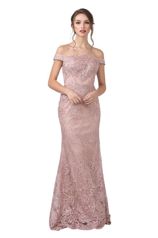 Long Formal Off Shoulder Evening Prom Lace Dress - The Dress Outlet