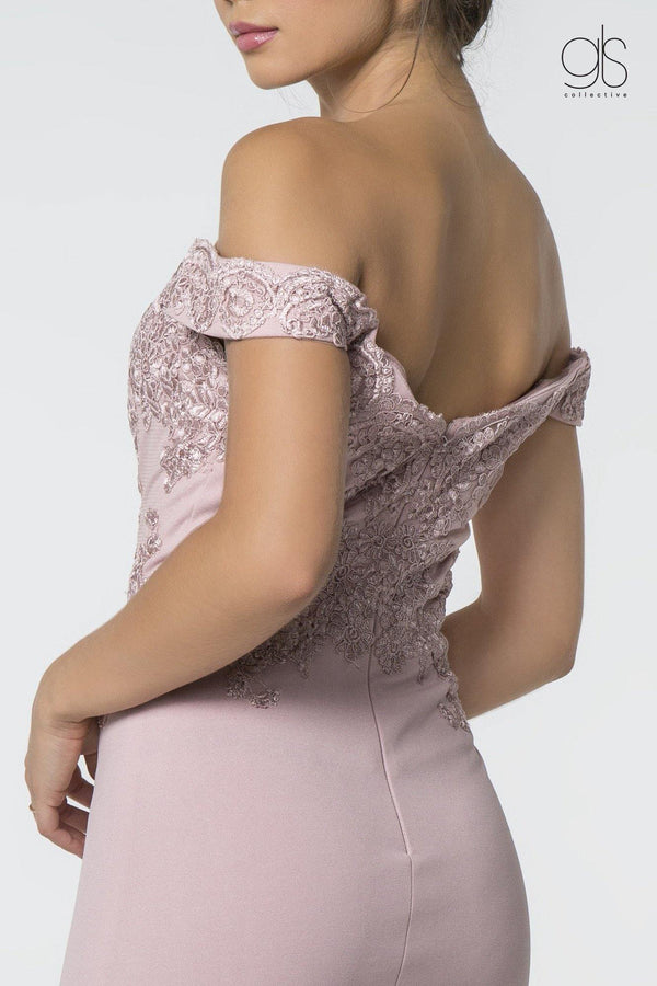 Mauve Long Formal Off Shoulder Fitted Evening Dress | DressOutlet for ...