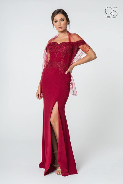 Long Formal Off Shoulder Fitted Evening Dress - The Dress Outlet Elizabeth K