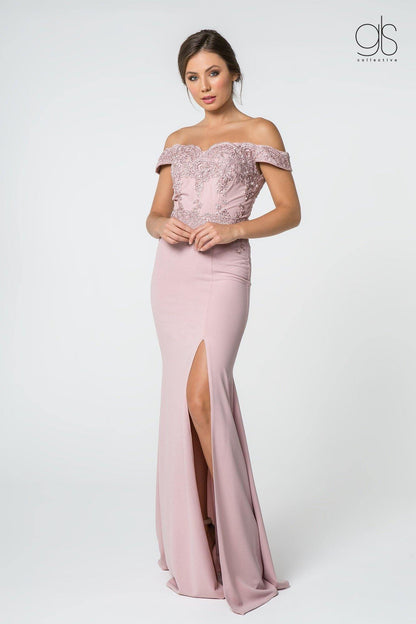 Long Formal Off Shoulder Fitted Evening Dress - The Dress Outlet Elizabeth K