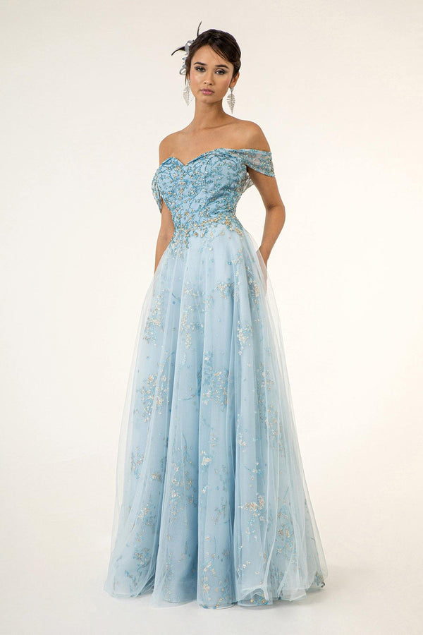 Long Formal Off Shoulder Glitter Evening Prom Dress