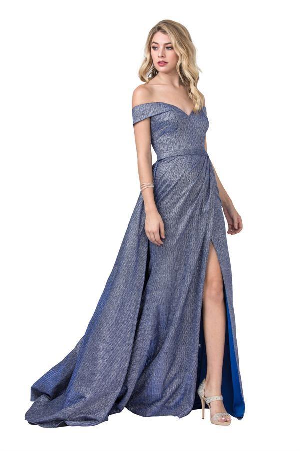 Long Formal Off Shoulder Glitter Knit Prom Dress