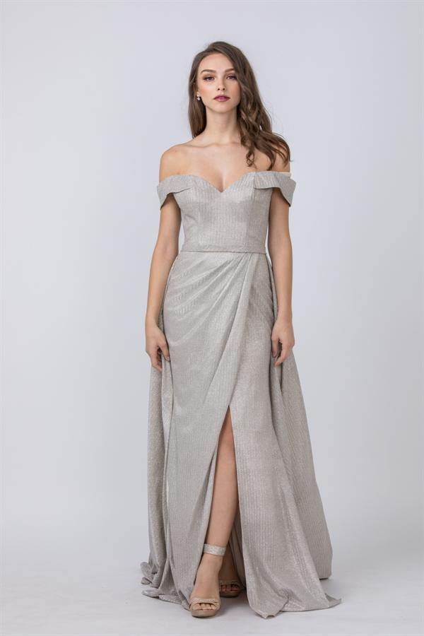 Long Formal Off Shoulder Glitter Knit Prom Dress