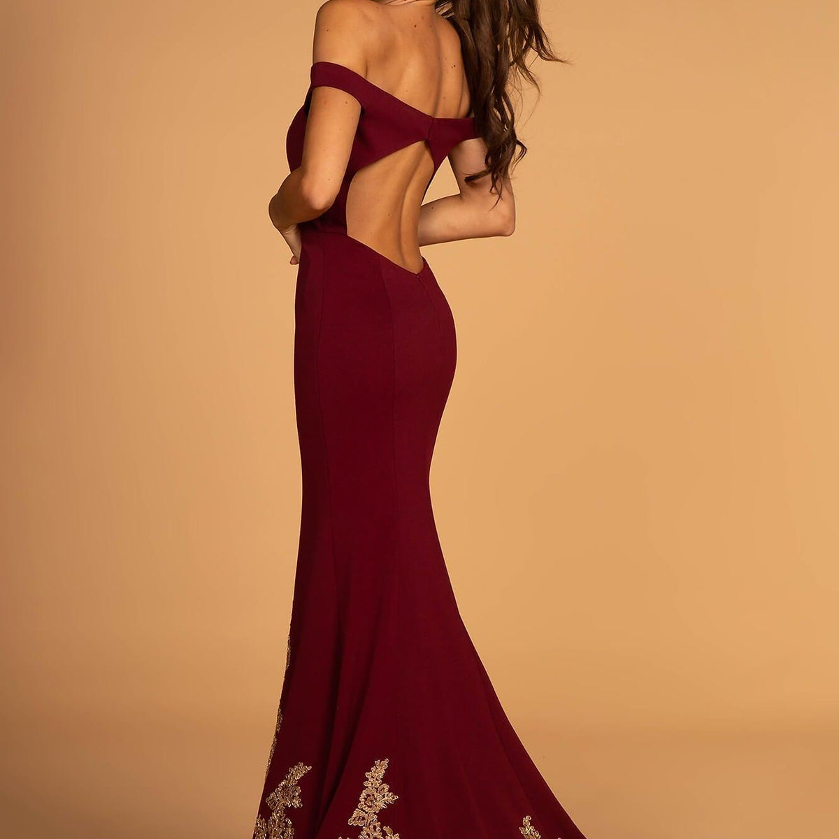 GLS Long Formal Off the Shoulder Prom Dress - Navy - Open Back - Full Length Evening Gown GLS Long Formal Off the Shoulder Prom Dress - Navy - Open Back - Full Length Evening Gown