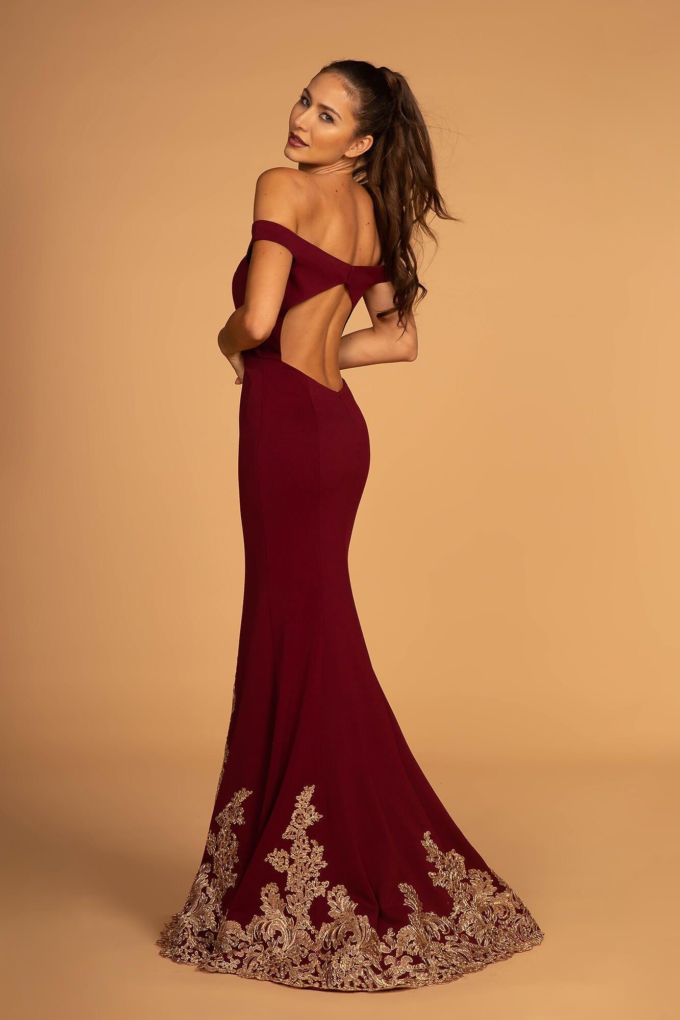 GLS Long Formal Off The Shoulder Prom Dress - Navy - Open Back - Full Length Evening Gown GLS Long Formal Off The Shoulder Prom Dress - Navy - Open Back - Full Length Evening Gown