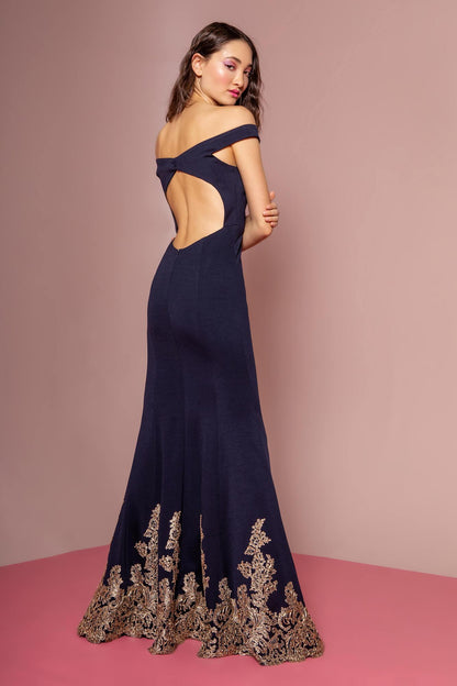 Long Formal Off the Shoulder Prom Open Back Dress - The Dress Outlet Elizabeth K