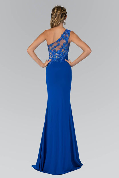 Long Formal One Shoulder Prom Dress with Side Slit - The Dress Outlet Elizabeth K