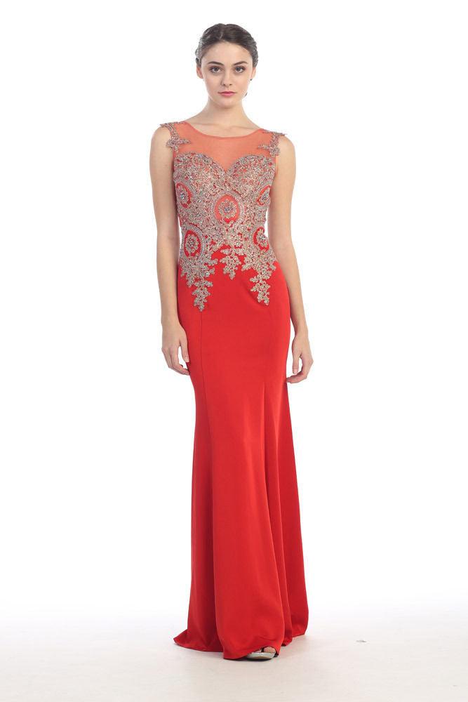 Long Formal Plus Size Beaded Prom Dress - The Dress Outlet May Queen