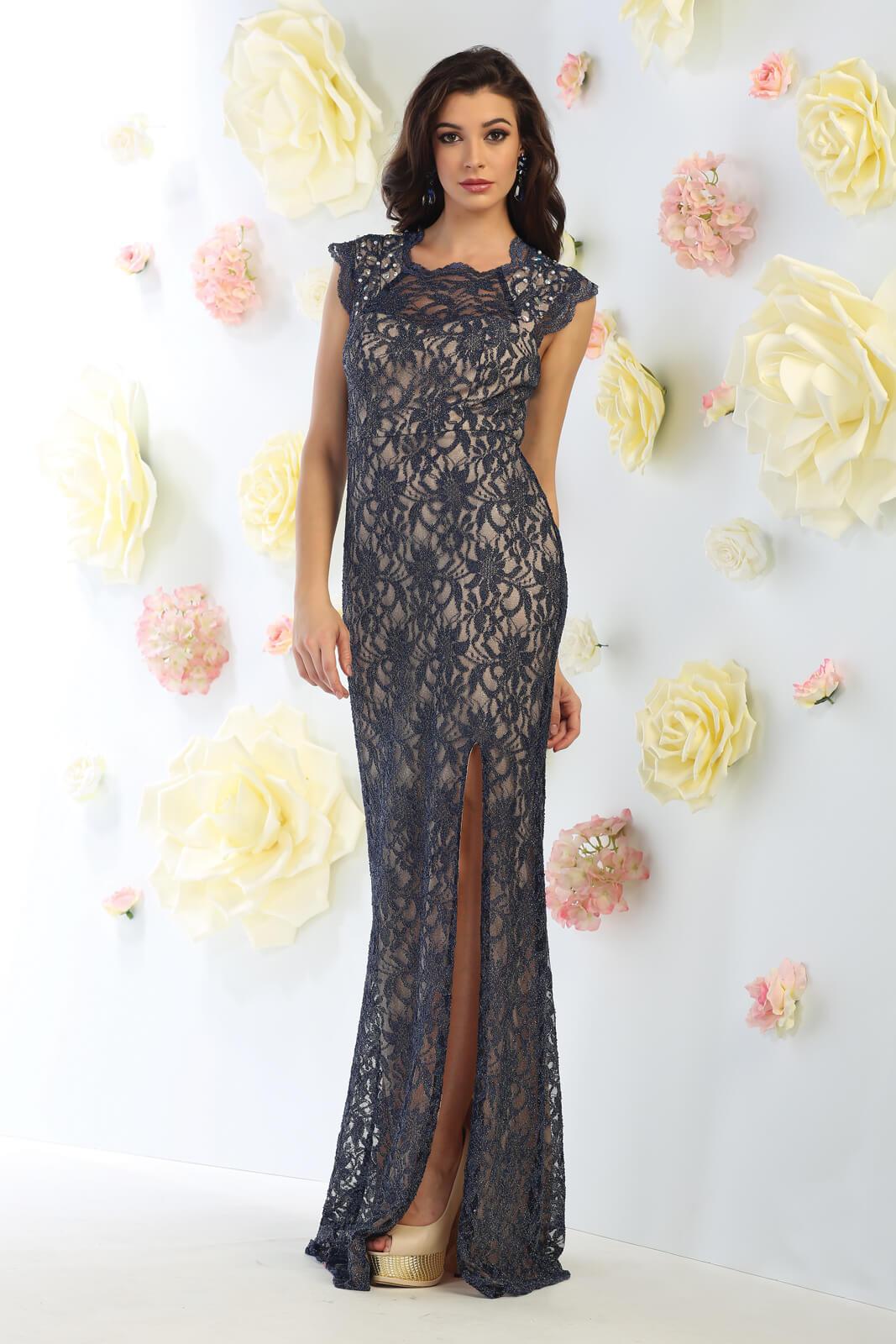 Long Formal Plus Size Cap Sleeve Lace Prom Dress - The Dress Outlet May Queen
