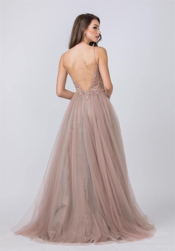 Long Formal Prom Beaded Evening Ball Gown - The Dress Outlet