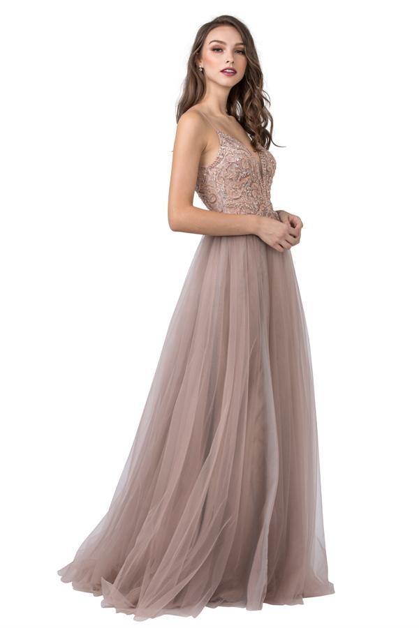 Long Formal Prom Beaded Evening Ball Gown - The Dress Outlet