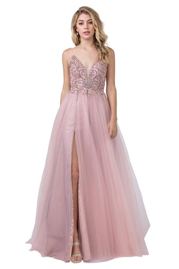 Long Formal Prom Beaded Evening Ball Gown - The Dress Outlet