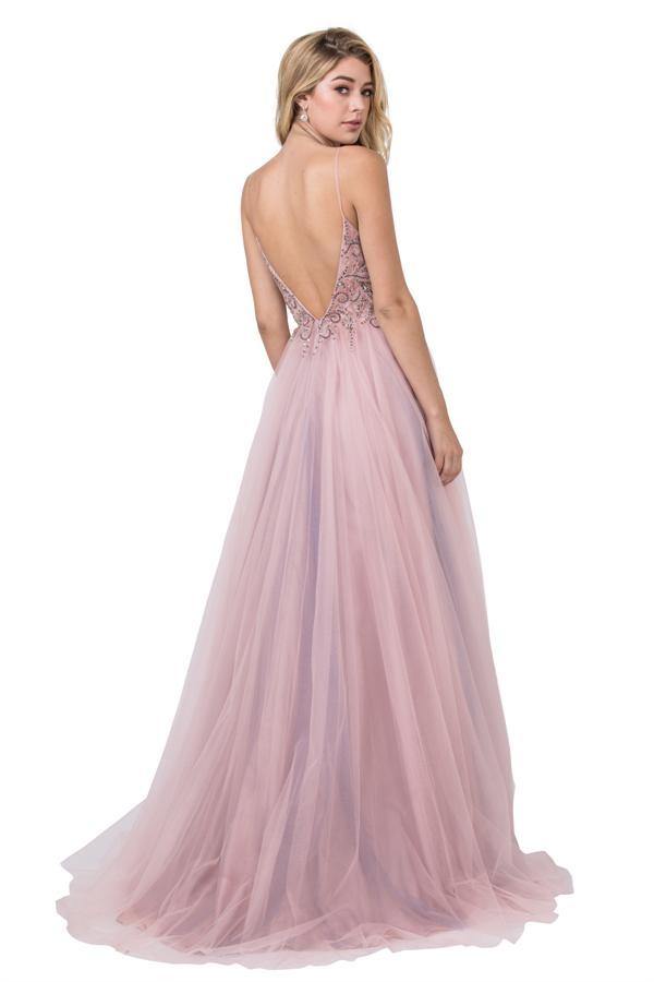 Long Formal Prom Beaded Evening Ball Gown - The Dress Outlet