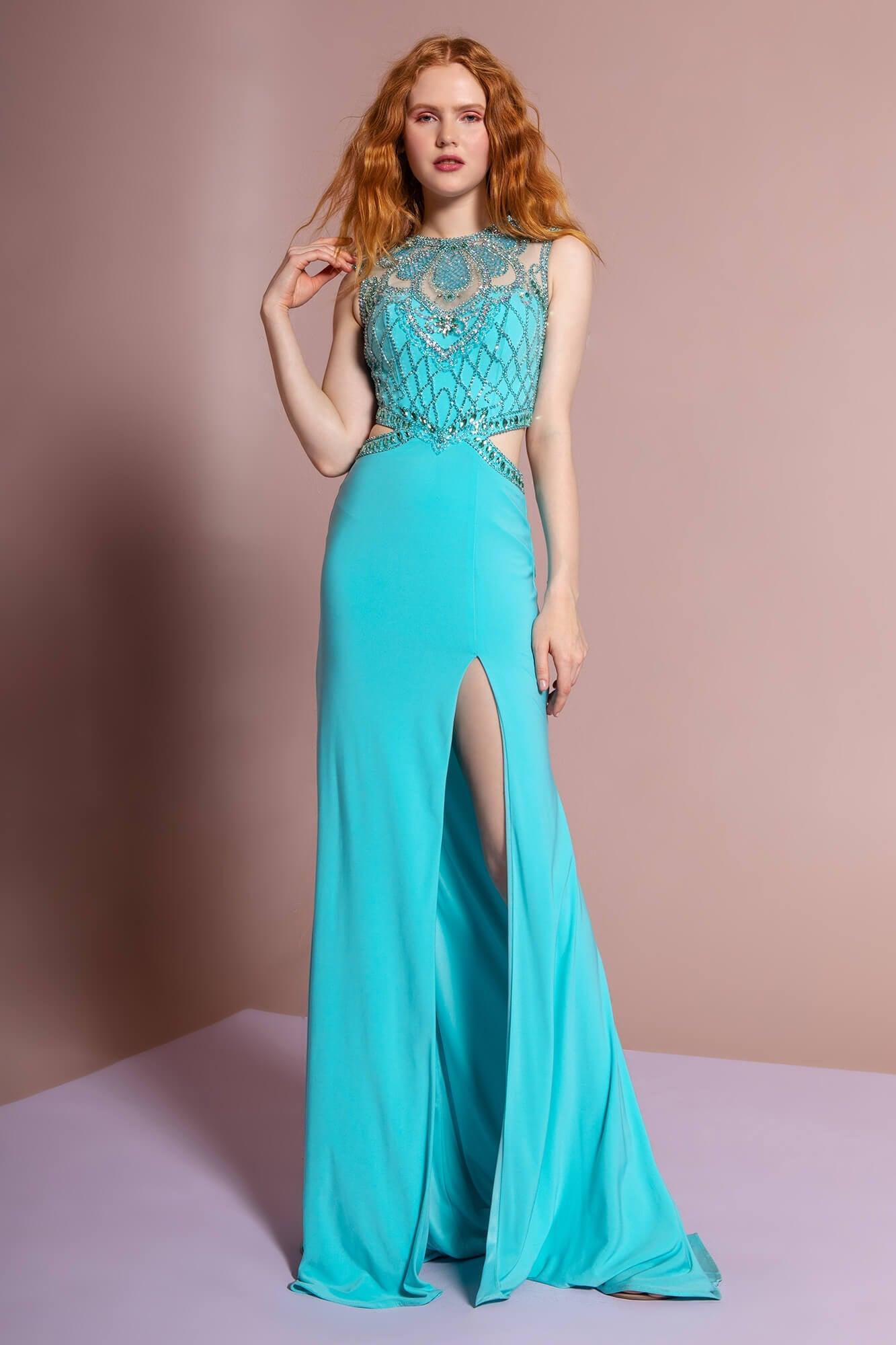 Long Formal Prom Dress Evening Gown with Side Slit - The Dress Outlet Elizabeth K