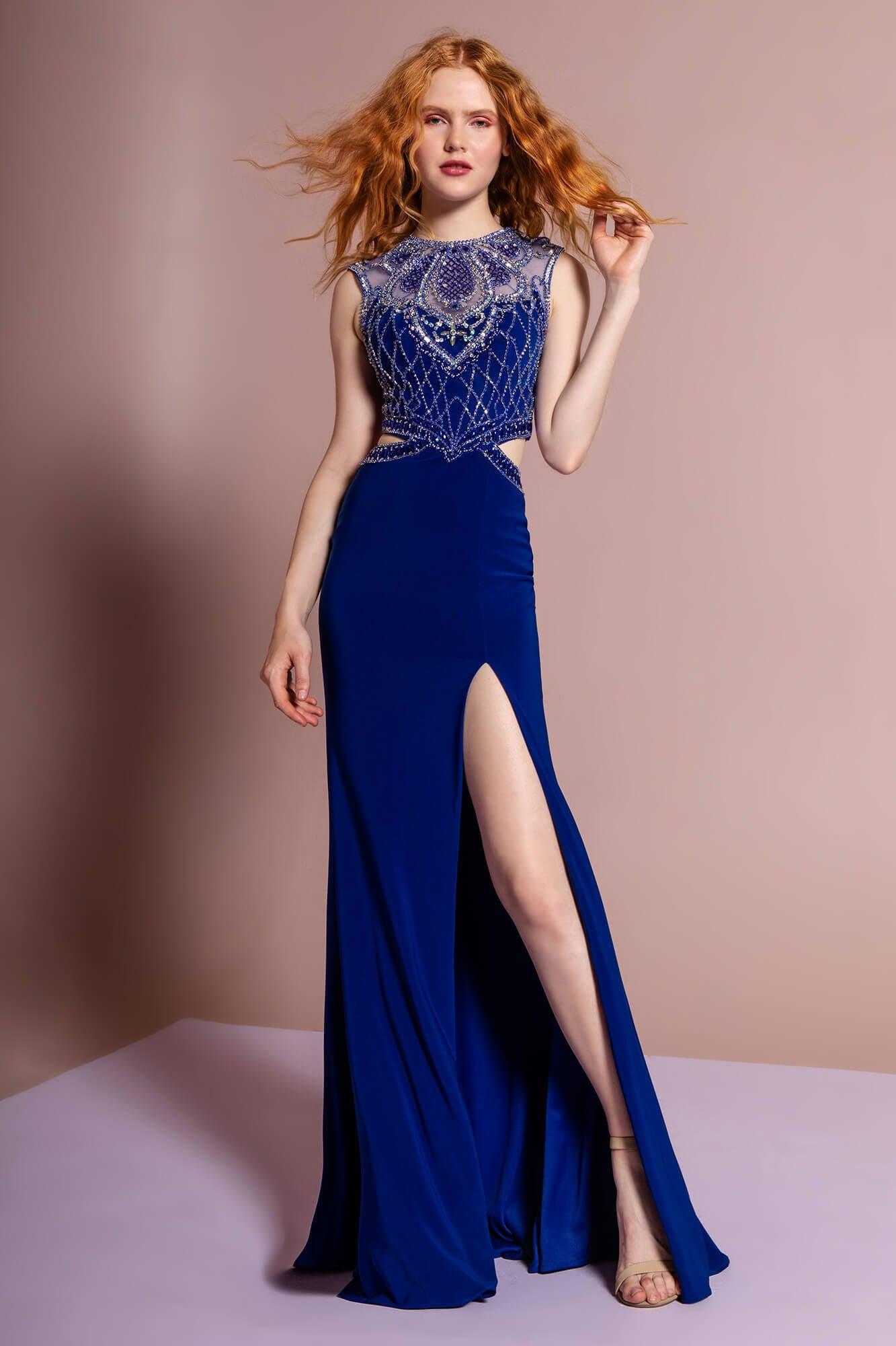 Long Formal Prom Dress Evening Gown with Side Slit - The Dress Outlet Elizabeth K