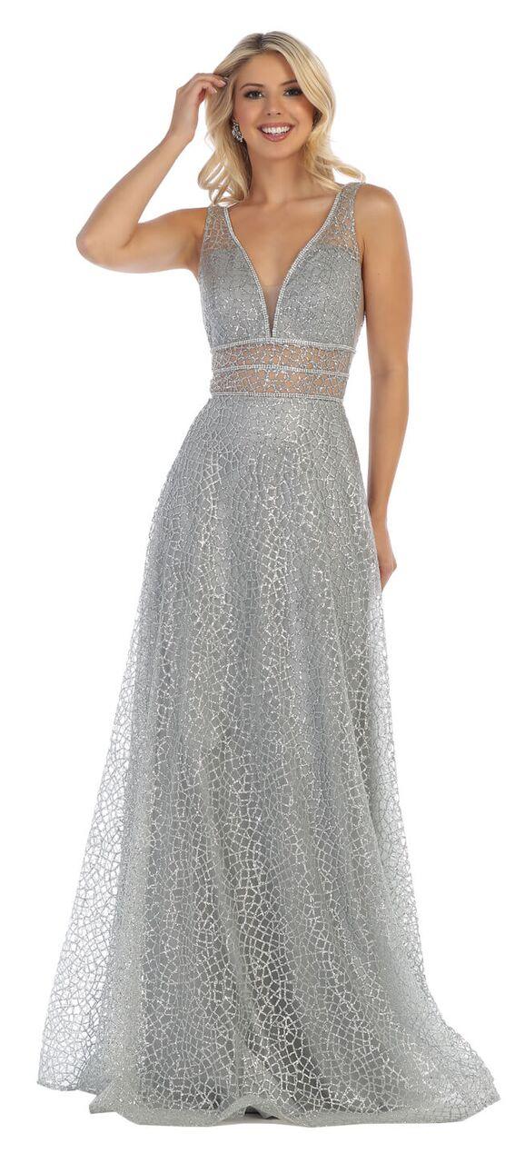 Long Formal Prom Dress with Illusion Waist - The Dress Outlet May Queen