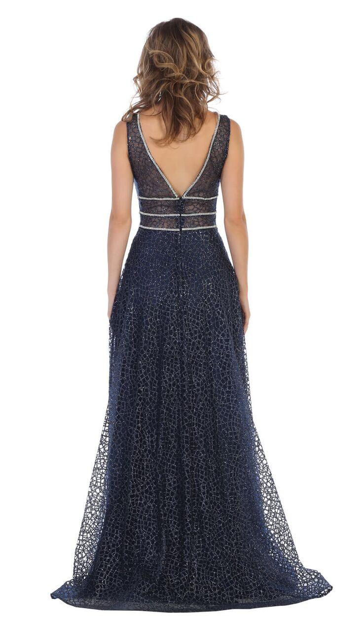 Long Formal Prom Dress with Illusion Waist - The Dress Outlet May Queen