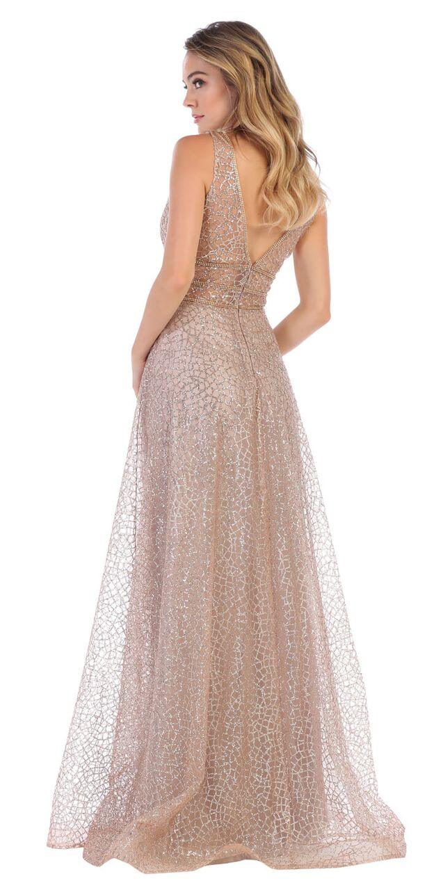 Long Formal Prom Dress with Illusion Waist - The Dress Outlet May Queen