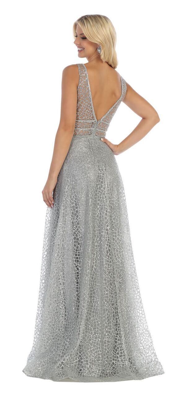Long Formal Prom Dress with Illusion Waist - The Dress Outlet May Queen