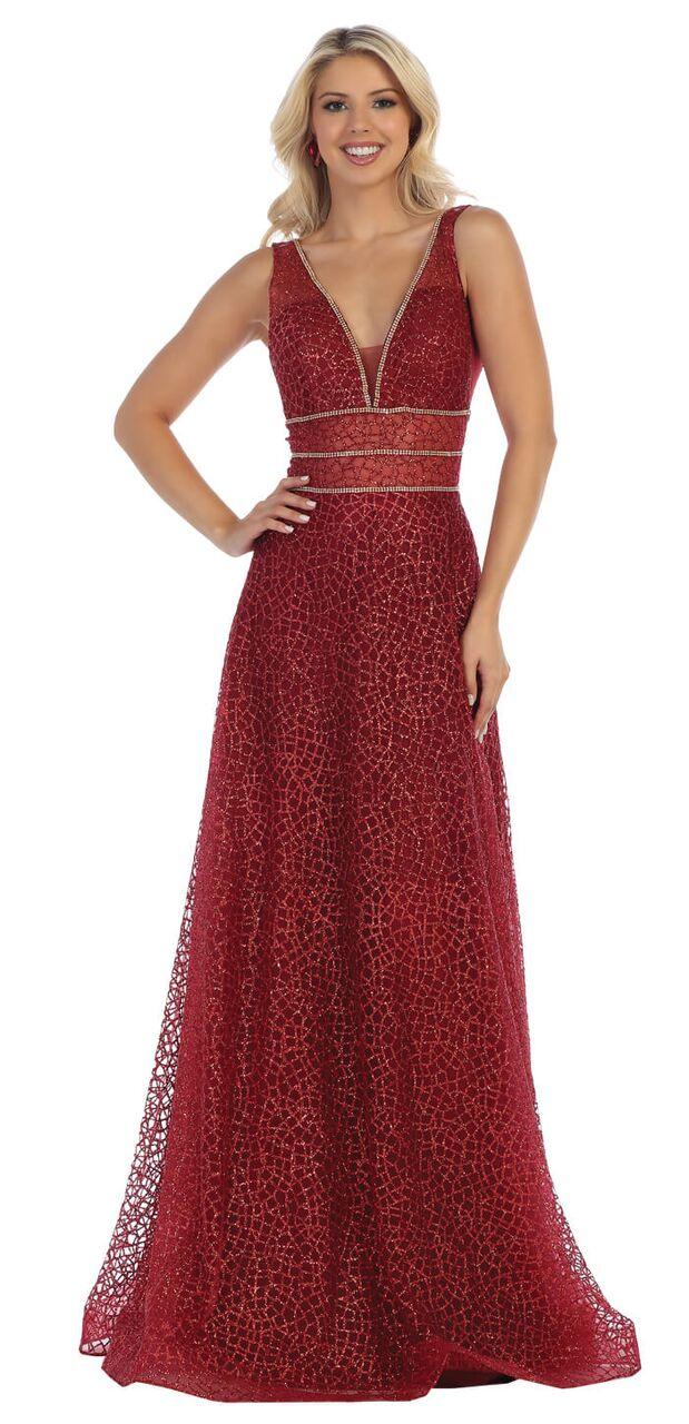 Long Formal Prom Dress with Illusion Waist - The Dress Outlet May Queen