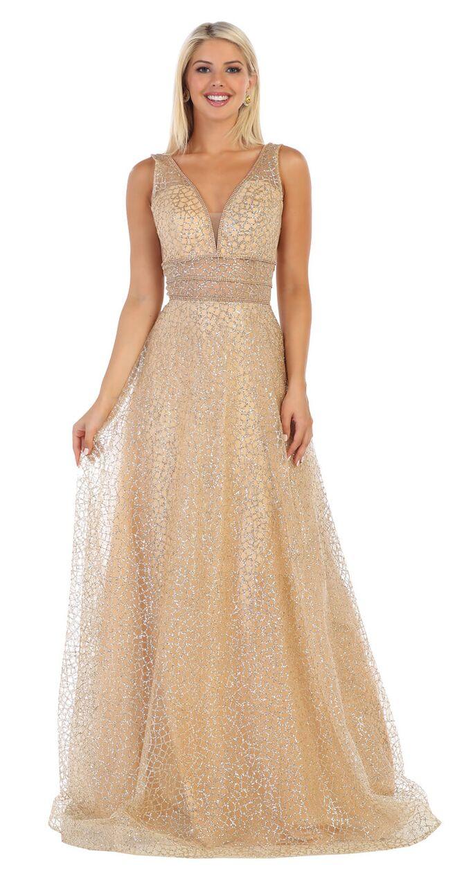 Long Formal Prom Dress with Illusion Waist - The Dress Outlet May Queen