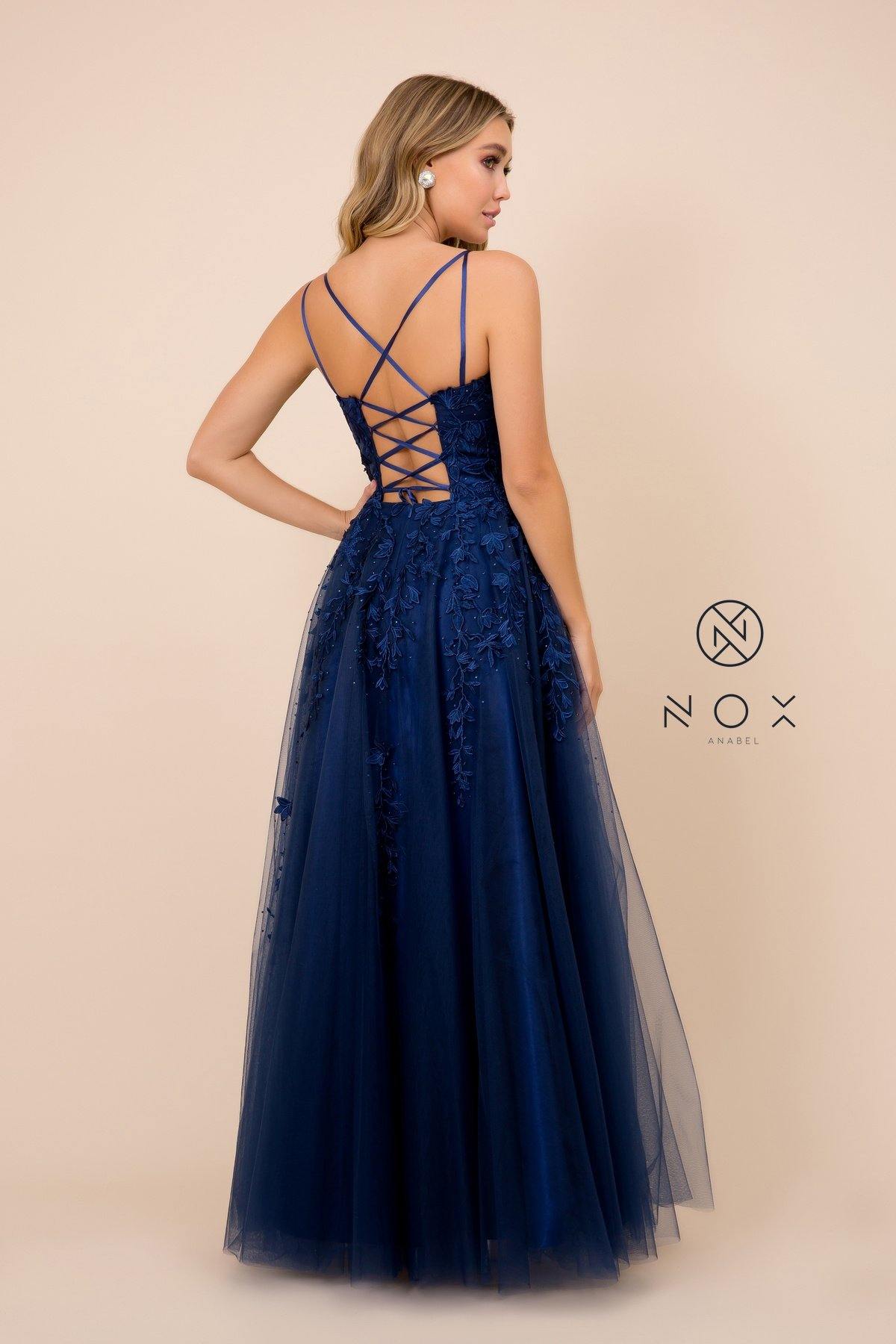 Long Formal Prom Floral Applique Evening Dress