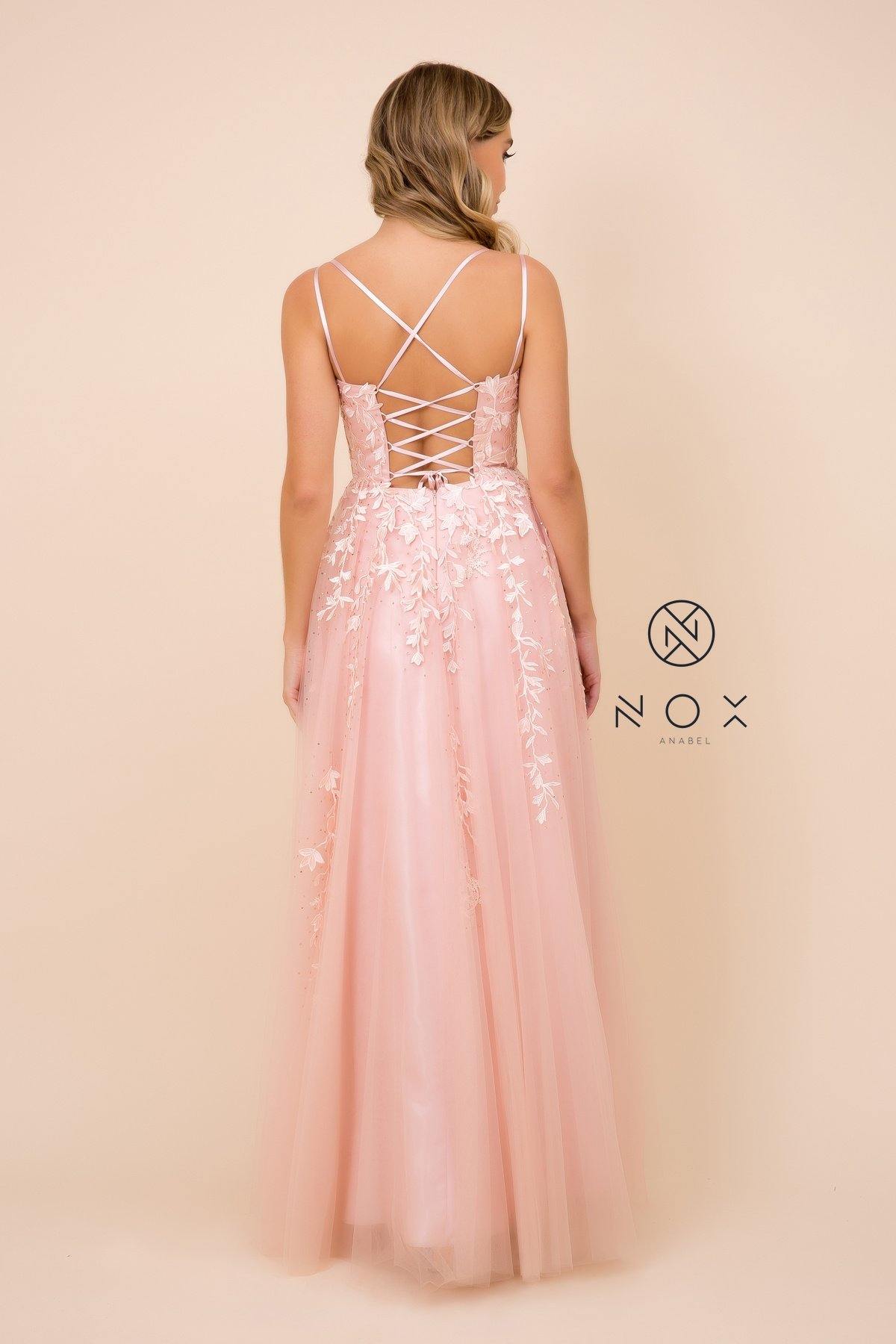 Long Formal Prom Floral Applique Evening Dress