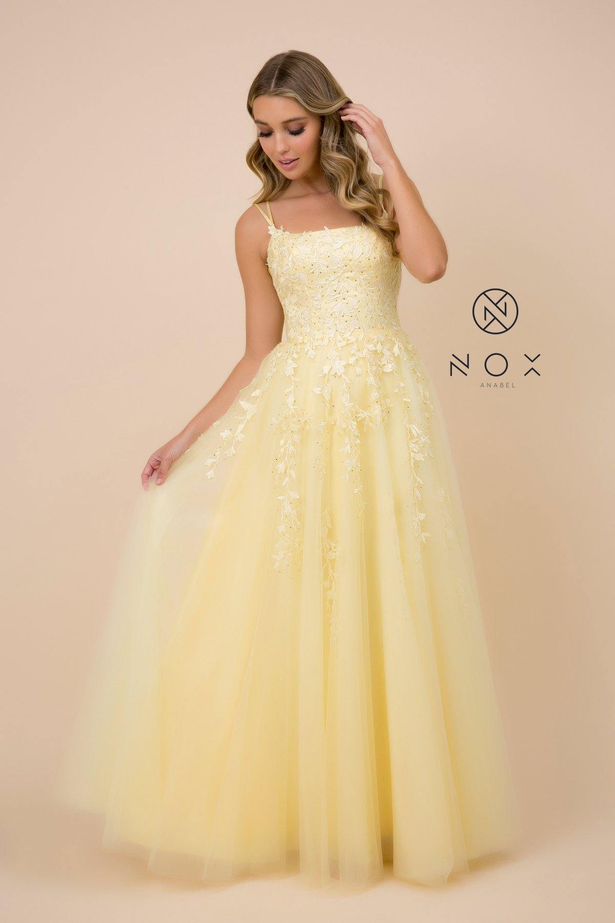 Long Formal Prom Floral Applique Evening Dress