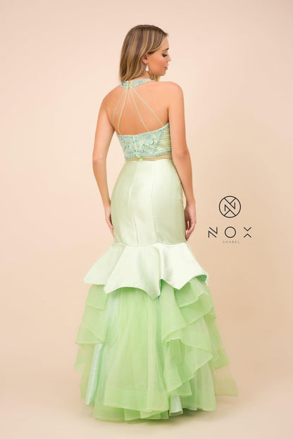Long Fitted Prom Two Piece Gown Mermaid Dress - The Dress Outlet Nox Anabel