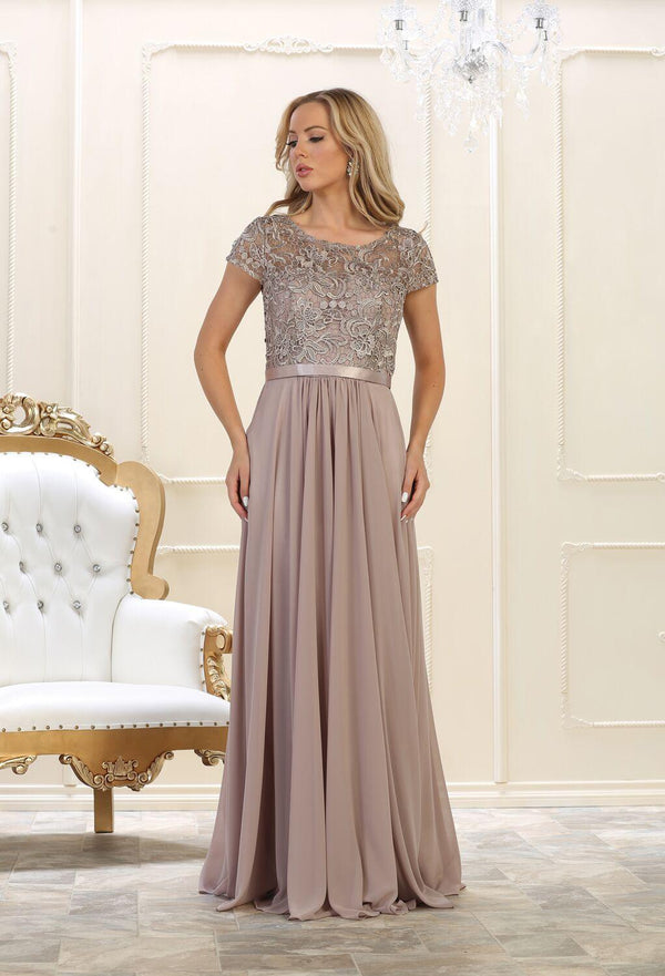 Long Formal Short Sleeve Evening Plus Size Gown