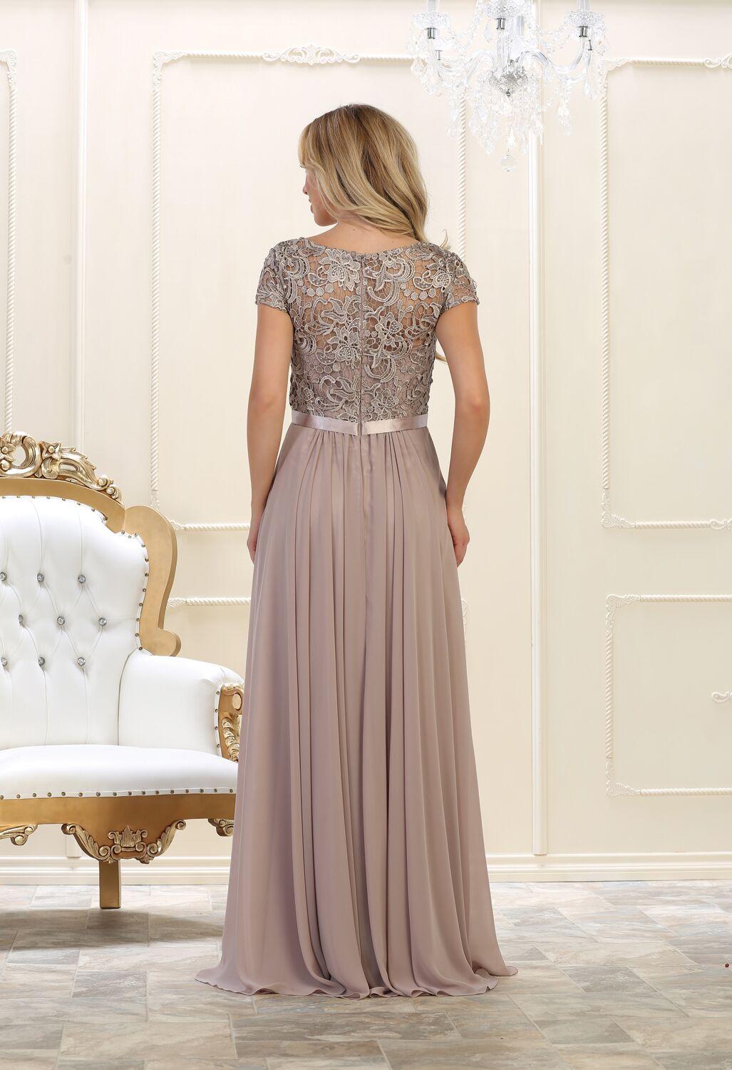 Long Formal Short Sleeve Evening Plus Size Gown - The Dress Outlet May Queen