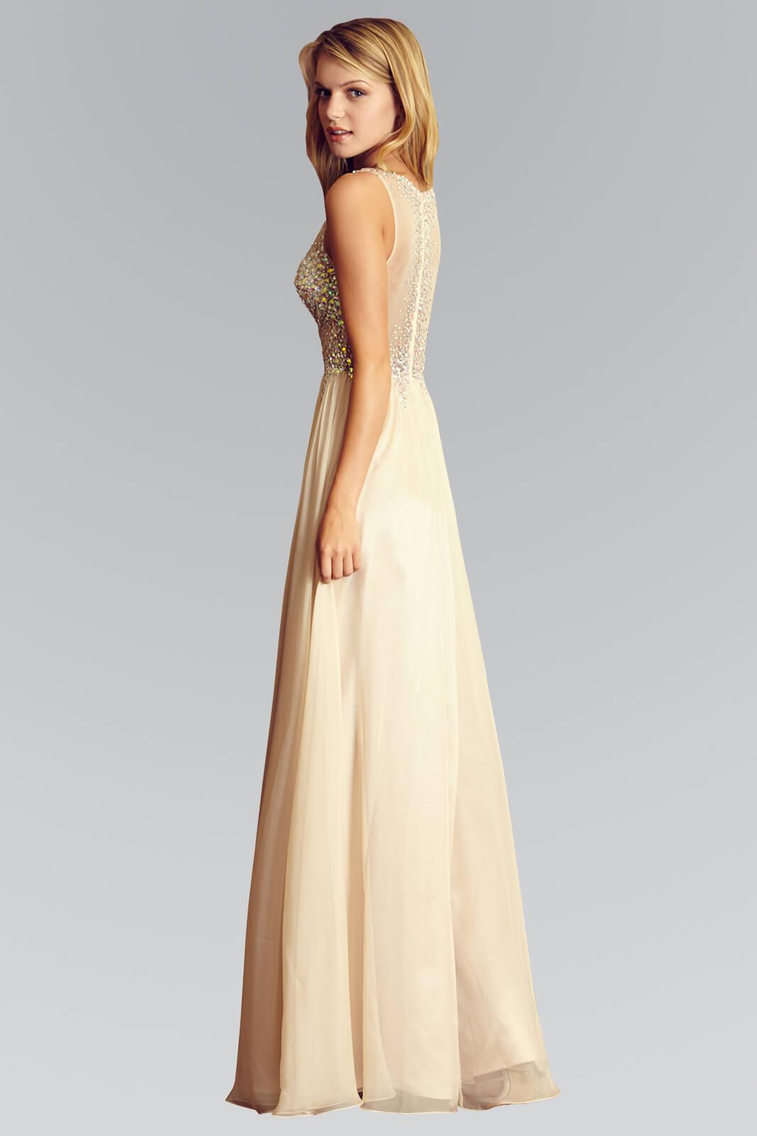 Long Formal Sleeveless Beaded Chiffon Prom Evening Dress