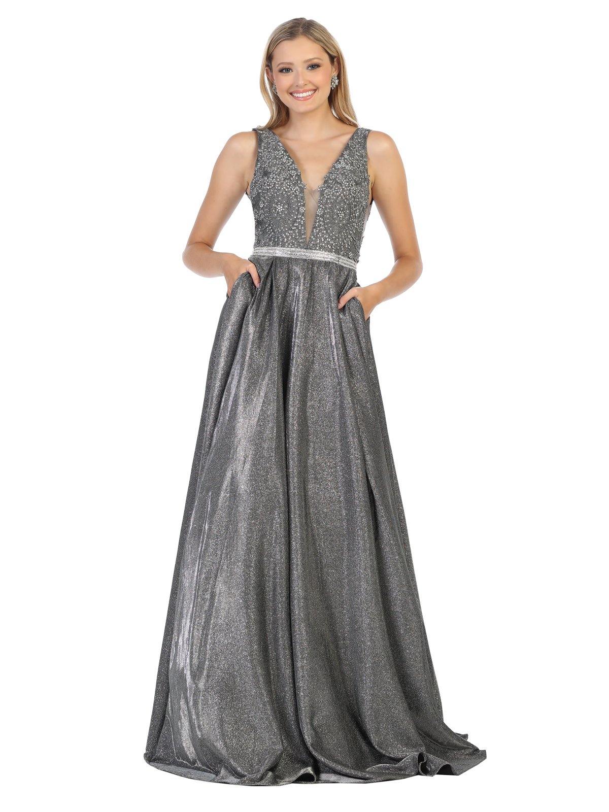 Long Formal Sleeveless Evening Prom Dress with Pockets - The Dress Outlet May Queen