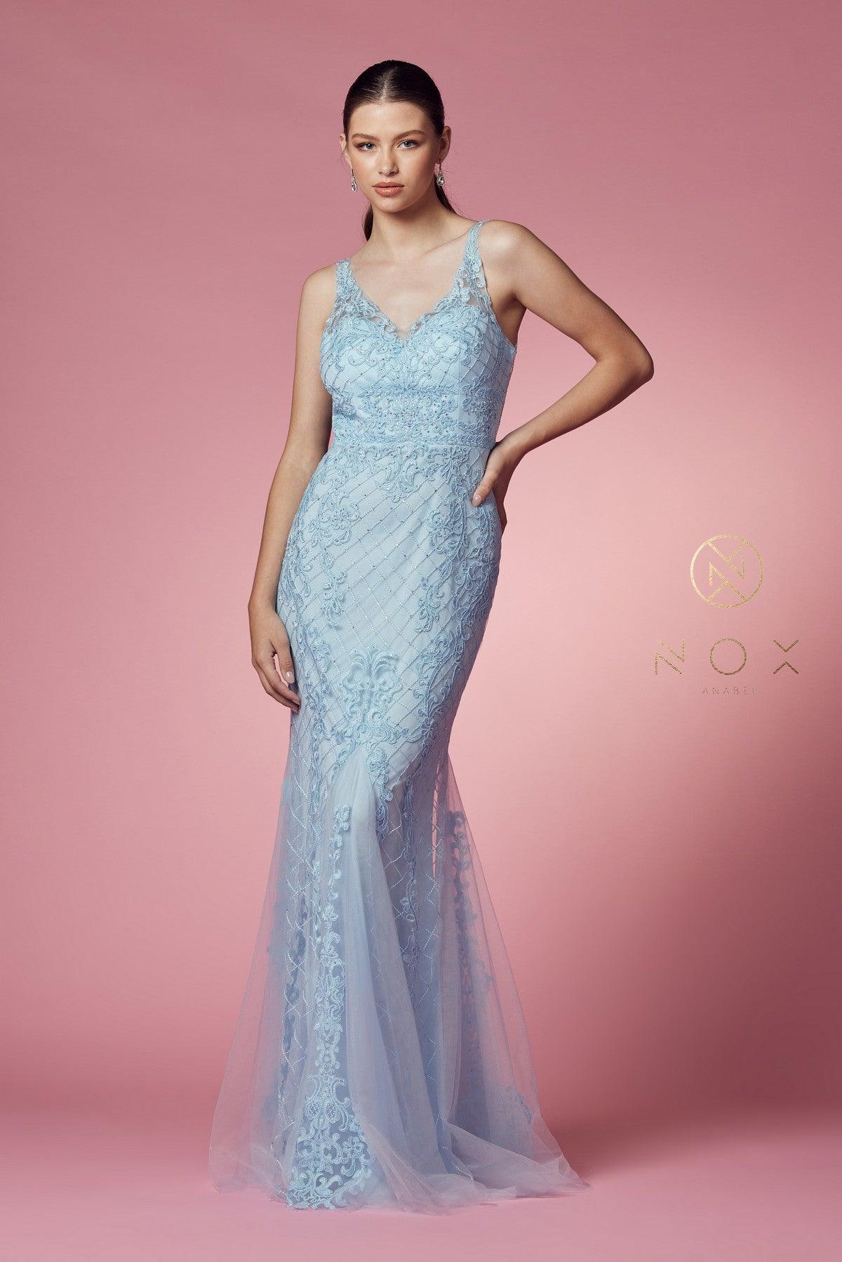 Long Formal Sleeveless Mermaid Prom Dress Light Blue