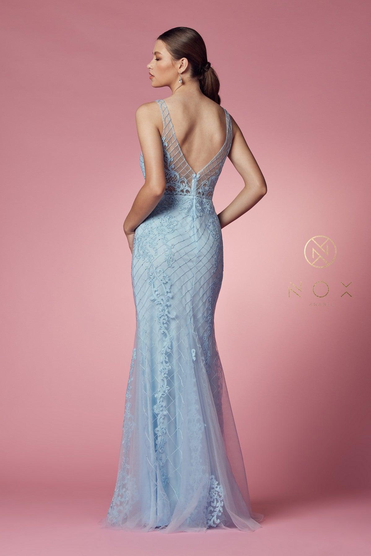 Long Formal Sleeveless Mermaid Prom Dress Light Blue