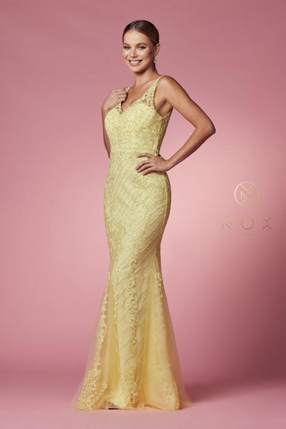 Long Formal Sleeveless Mermaid Prom Dress Lemon
