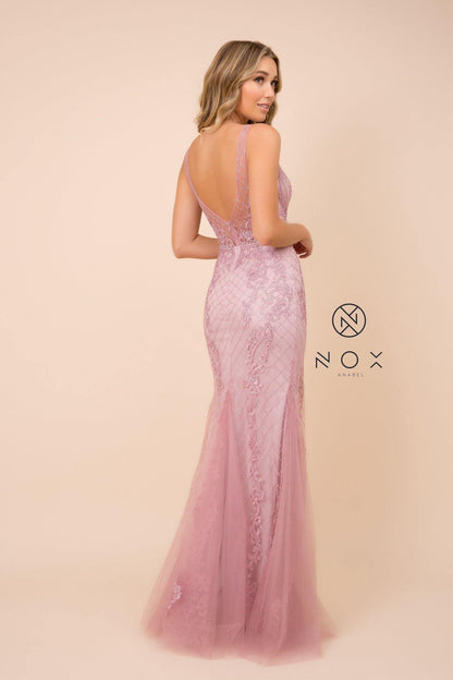 Long Formal Sleeveless Mermaid Prom Dress Rose Pinkl
