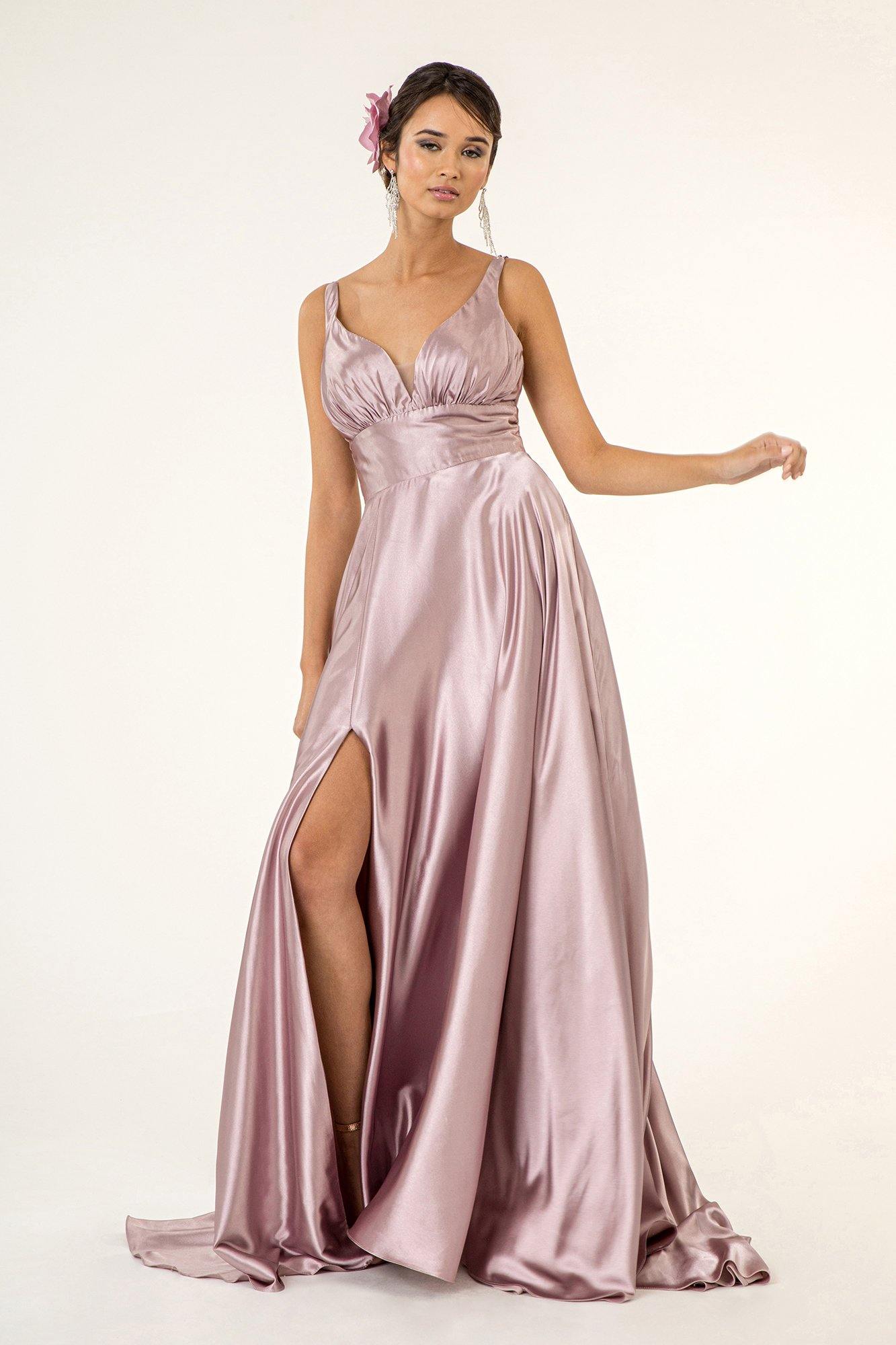 Long Formal Sleeveless Satin Prom Dress - The Dress Outlet