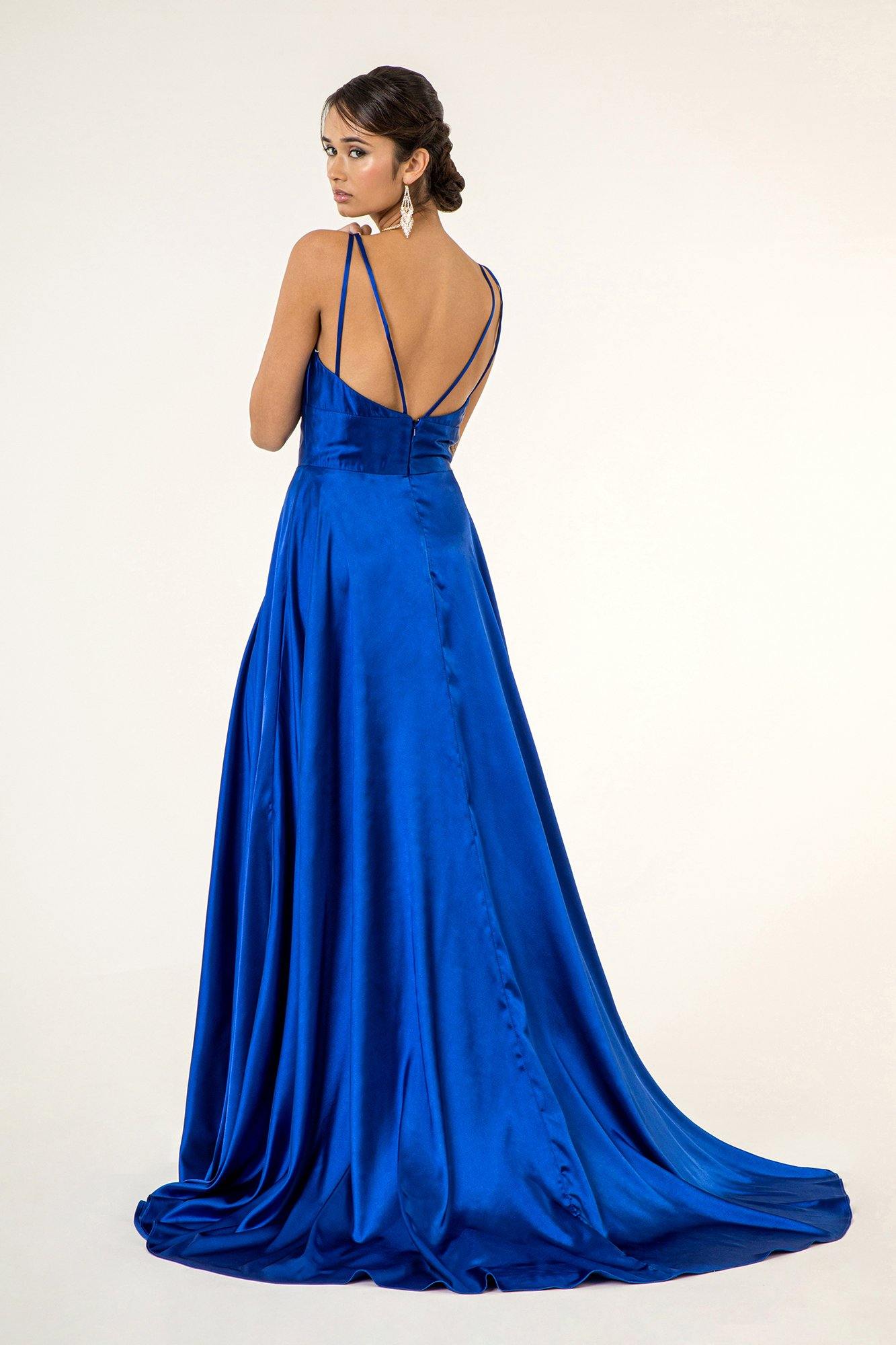Long Formal Sleeveless Satin Prom Dress - The Dress Outlet
