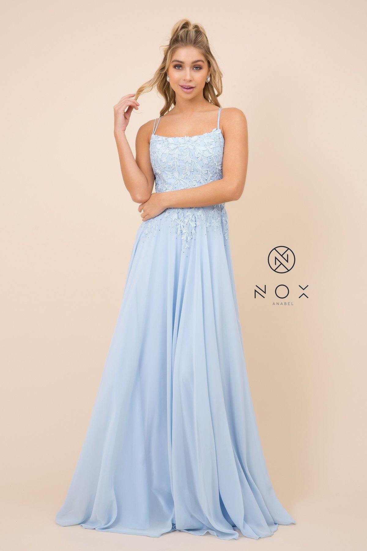Blue Long Formal Spaghetti Strap Chiffon Prom Dress