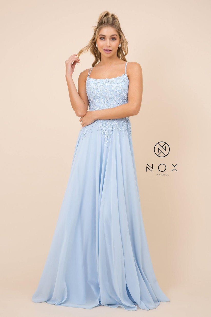 Spaghetti Strap Chiffon Dress with Lace Top Ocean Blue