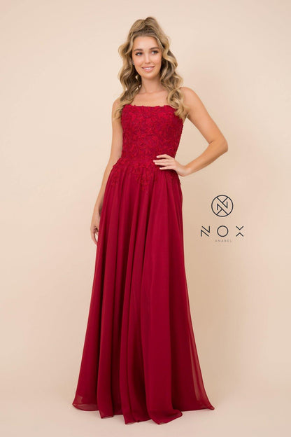 Long Formal Spaghetti Strap Chiffon Prom Dress - The Dress Outlet Nox Anabel