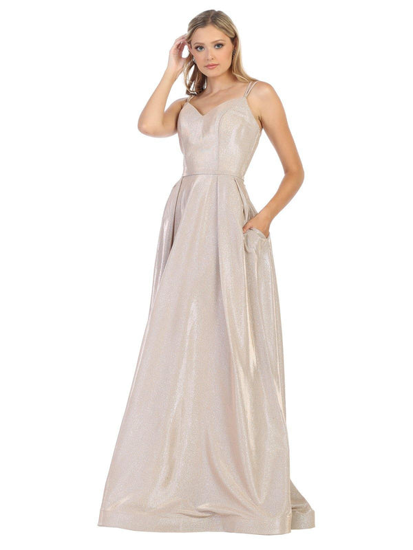 Long Formal Spaghetti Strap Glitter Prom Dress
