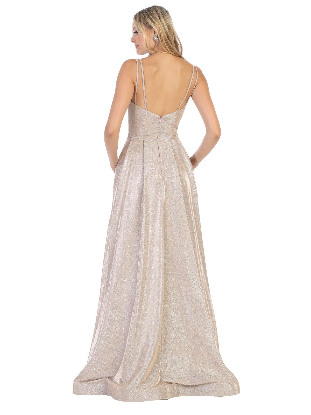 Long Formal Spaghetti Strap Glitter Prom Dress - The Dress Outlet May Queen